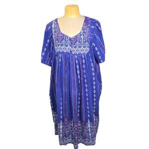Only Necessities Womens 4X 34/36 Nightgown Housedress MuMu Kaftan Blue Geometric